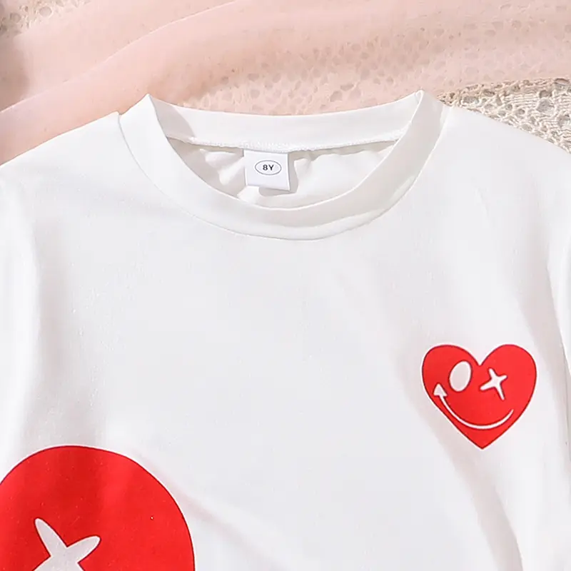 Girls Clothing Sets White Heart Pattern T-shirt & Gingham Shorts 2 PCS Children Daily Casual Sets Children Cozy Summer Clothes
