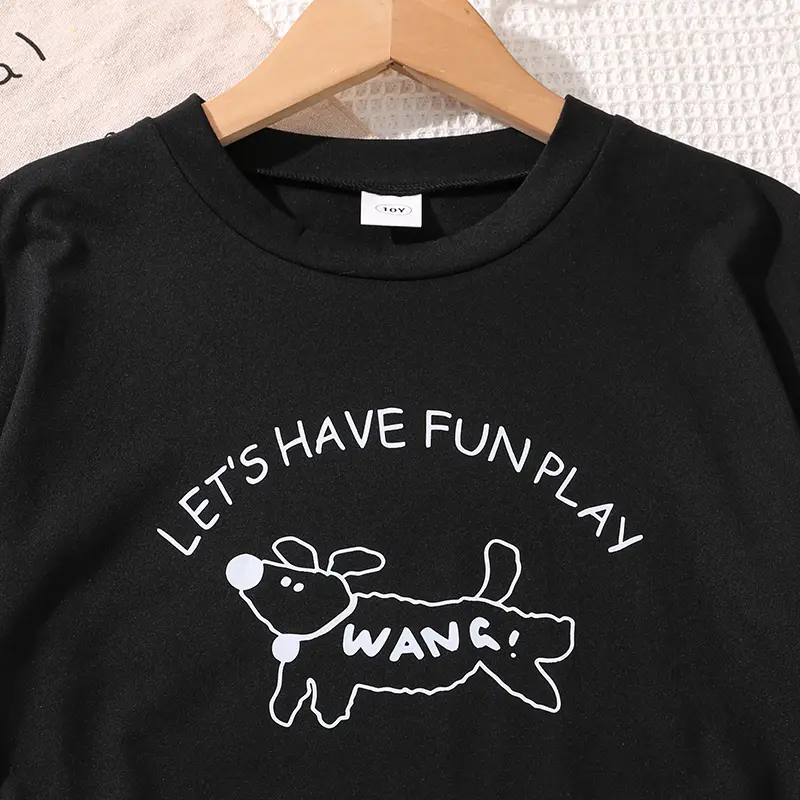 Girls Clothing Outfit Black Cartoon Printed T-shirt & Striped Shorts Two Pieces Sets Summer Clothes Children Costume OOTD