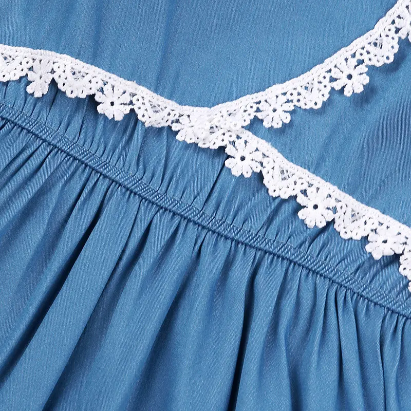 Girl Dress Summer New Blue Lace Halter Dress Cute Vacation Daily Casual Fashion For 2-6Ys Kids Preppy Pastoral  Style Outifit