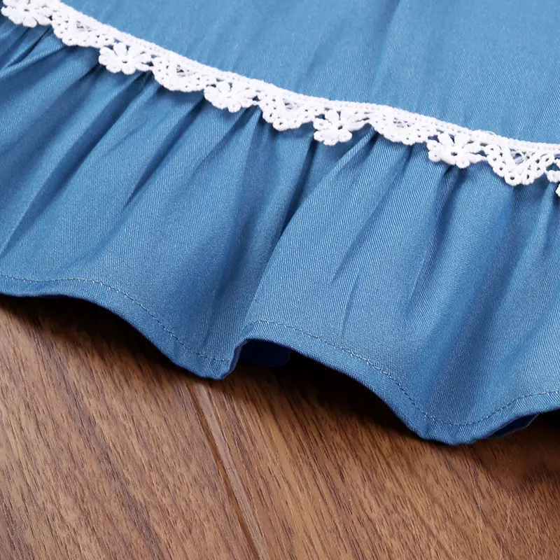 Girl Dress Summer New Blue Lace Halter Dress Cute Vacation Daily Casual Fashion For 2-6Ys Kids Preppy Pastoral  Style Outifit