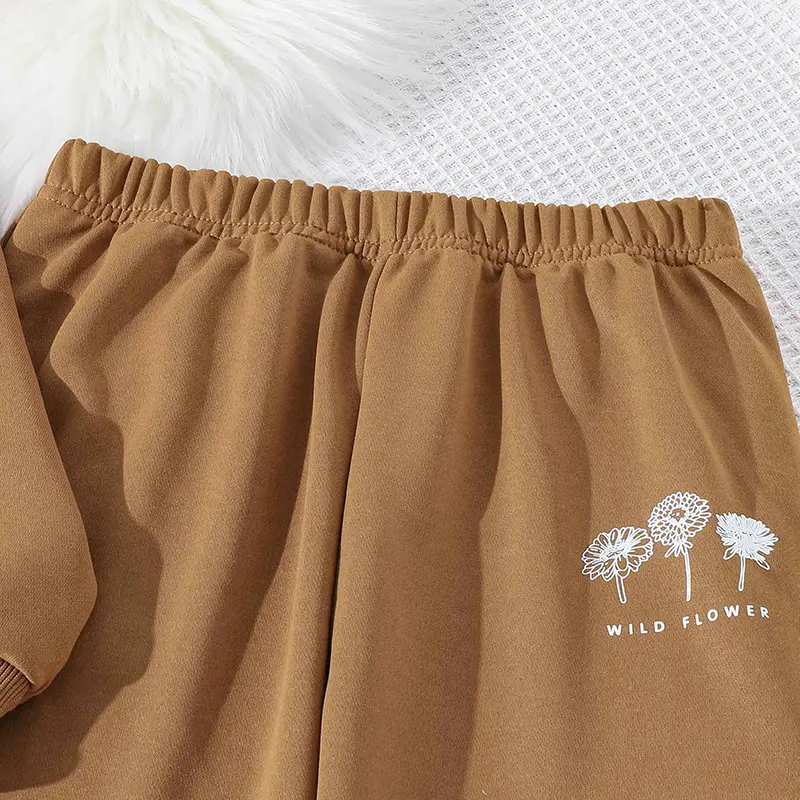 Children Fashion Causal Clothes Sets For Girls Brown Dandelion Print Long Sleeve Top And Pants Loose Comfortable Daily Costume