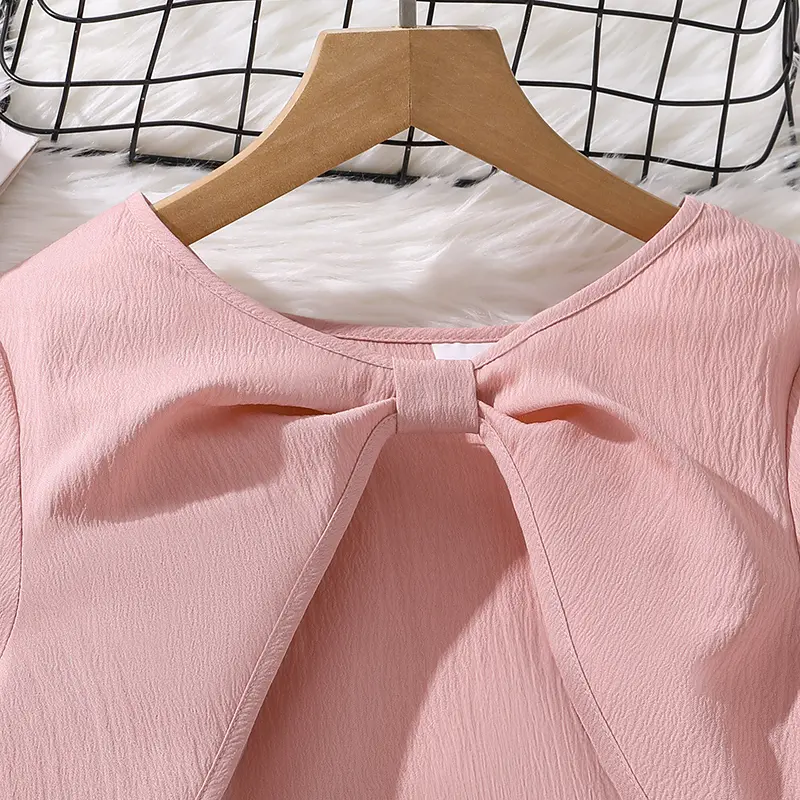 Summer 2PCS Clothes Princess Set Solid Pink Long Sleeve Coat & Sling Print A-Line Dress For Girls 4-7 Years Daily Sweet Style