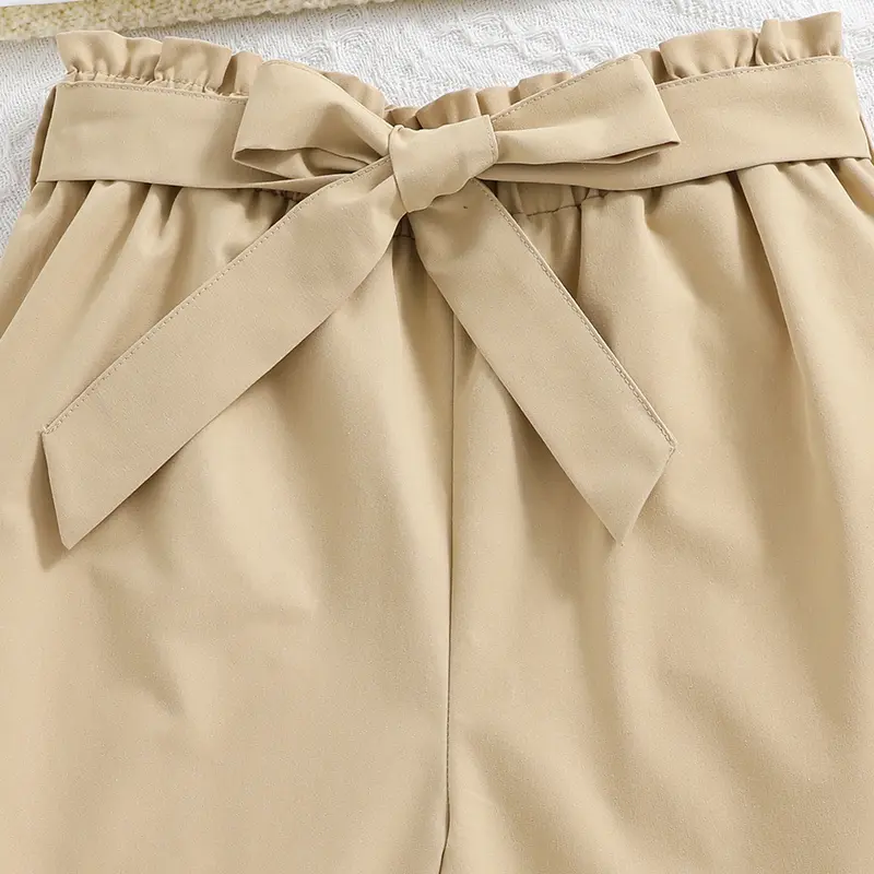Summer New Two Piece Set White Short-Sleeved Square Collar Top + Brown Belt Shorts Elegant Casual Vacation Suits Preppy Style
