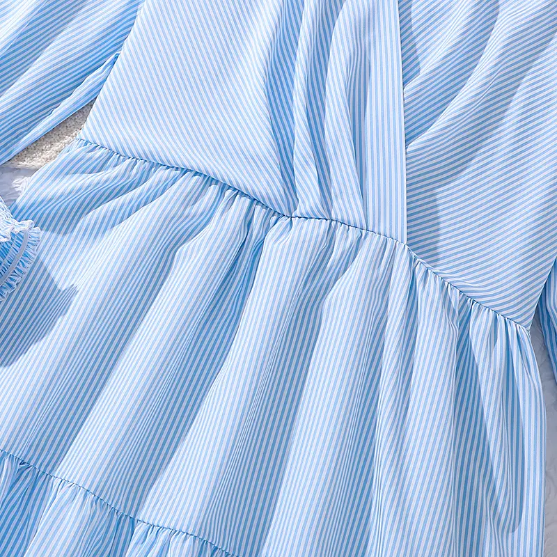 Korean Fashion Summer Dress For Teenager Pale Blue Lapel Dress Simple And Classic Style Causal Daily Clothes For 13-16 Ys Girls