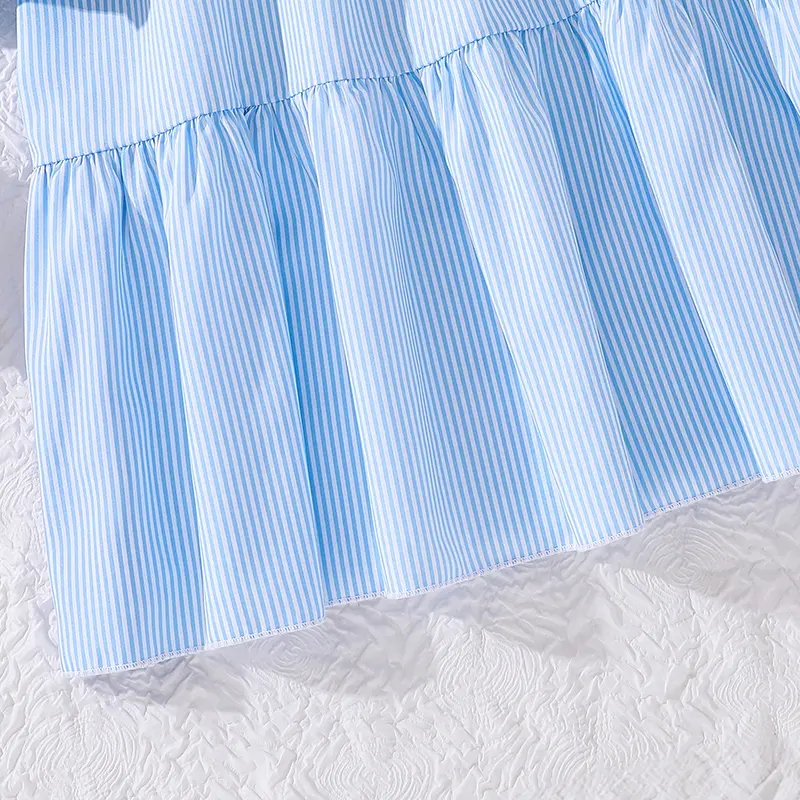 Korean Fashion Summer Dress For Teenager Pale Blue Lapel Dress Simple And Classic Style Causal Daily Clothes For 13-16 Ys Girls