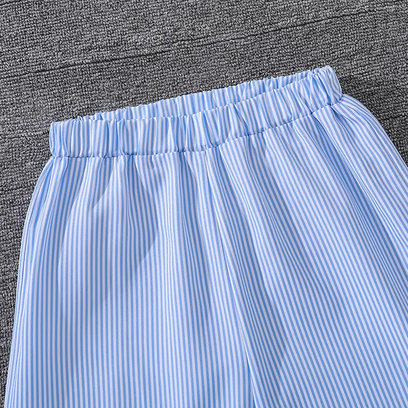Kids Clothing Sets For Girls Baby Blue Striped Long-Sleeved Coat And Elastic Waist Plants Casual Style For 8-12 Years Children