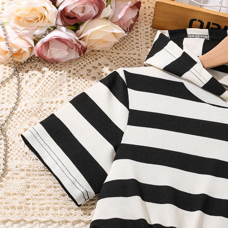 Girls Striped Hooded Short Sleeve Straight Dress Simple Style Children Dress Summer Daily Simple Kids Costume Children Clothes