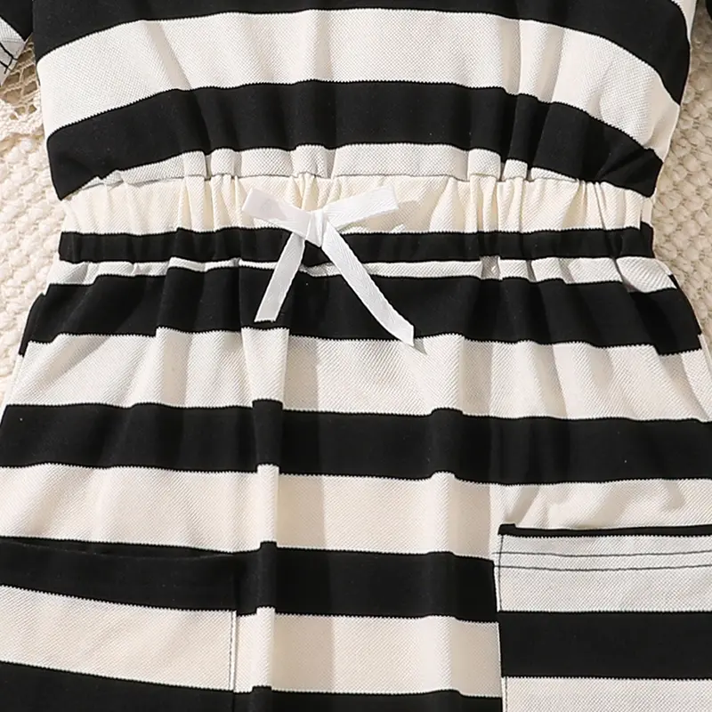 Girls Striped Hooded Short Sleeve Straight Dress Simple Style Children Dress Summer Daily Simple Kids Costume Children Clothes