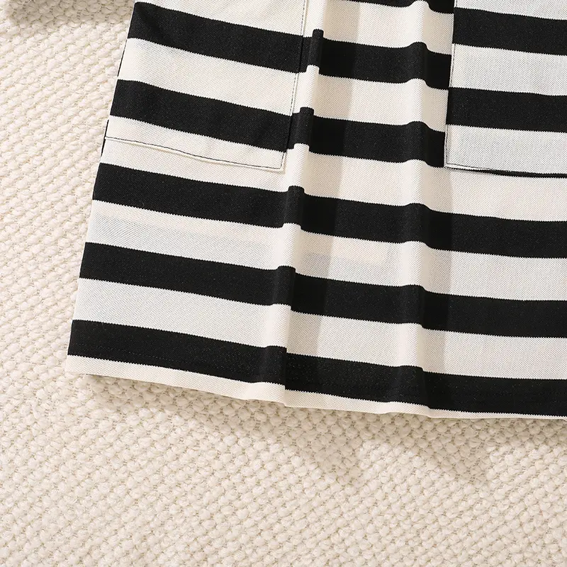 Girls Striped Hooded Short Sleeve Straight Dress Simple Style Children Dress Summer Daily Simple Kids Costume Children Clothes