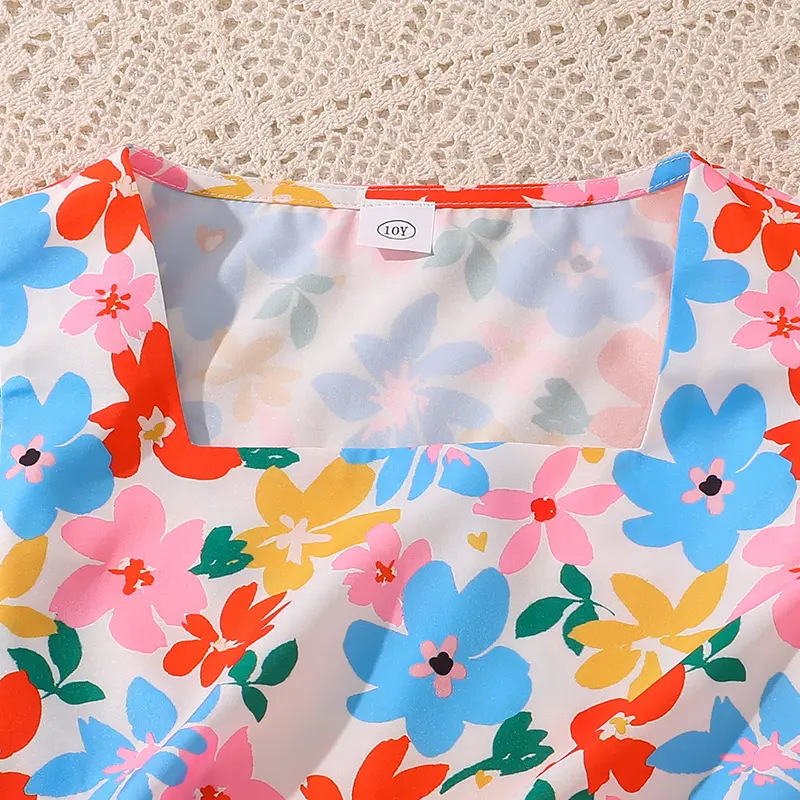 Girls Outfit Summer Flowers Square Collat Top & Pink Shorts Children Clothes Sets Kids Costume Sweet Style Children Costume