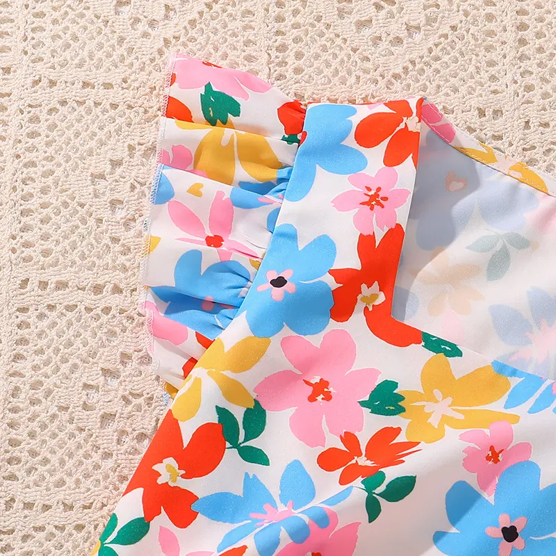 Girls Outfit Summer Flowers Square Collat Top & Pink Shorts Children Clothes Sets Kids Costume Sweet Style Children Costume