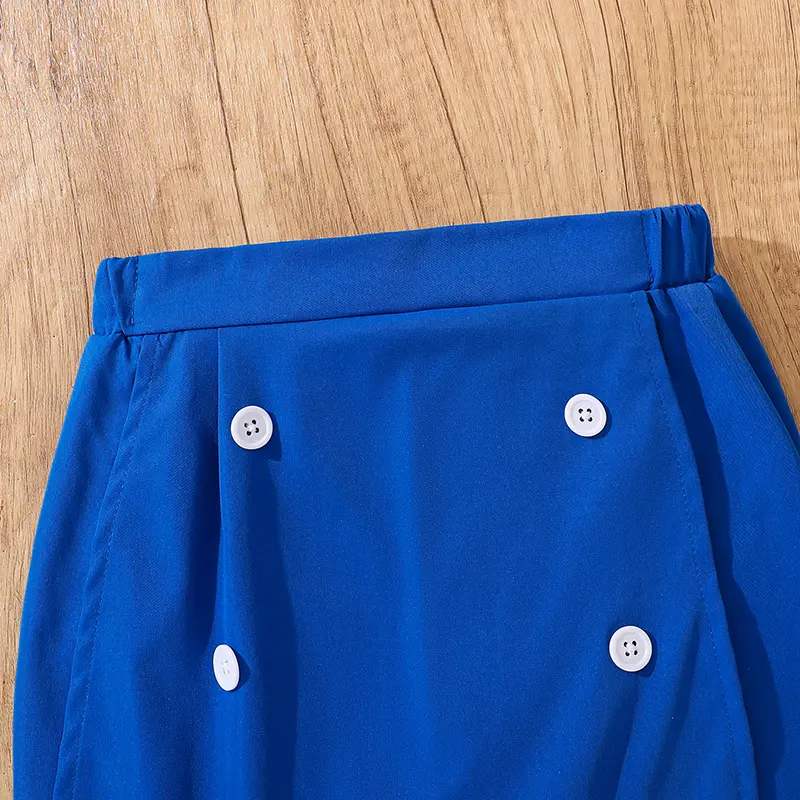 Children Clothing Sets Royal Blue Rose Printed Sleeveless T-shirt & Button-trim Skort Kids Outfit 2 PCS Summer Girls Sets OOTD