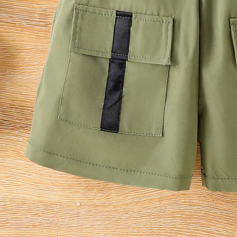 Kids Costume 8-12 Years Black Letter Printed Top Green Shorts Casual Kids Outfit Children Clothes Sporty Set