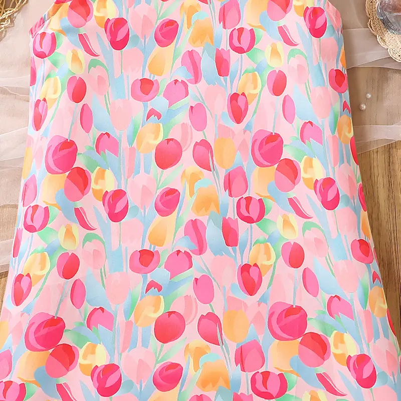 Dress Baby Girl Pink Printed Sleeveless Doll Collar Smock Dress 8-12 Years Preteen Girls Dress Adorable Kids Clothes Sweet Style