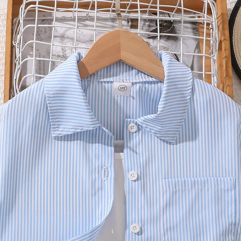 Children Outfit Light Blue Striped T-Shirt & Shorts 2 Pcs Classic Simple Style Korean Style Sets OOTD Kids Sets Girls Suits