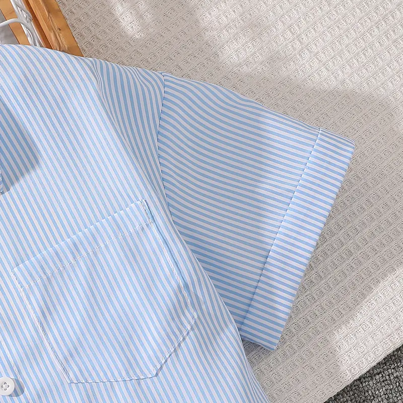 Children Outfit Light Blue Striped T-Shirt & Shorts 2 Pcs Classic Simple Style Korean Style Sets OOTD Kids Sets Girls Suits