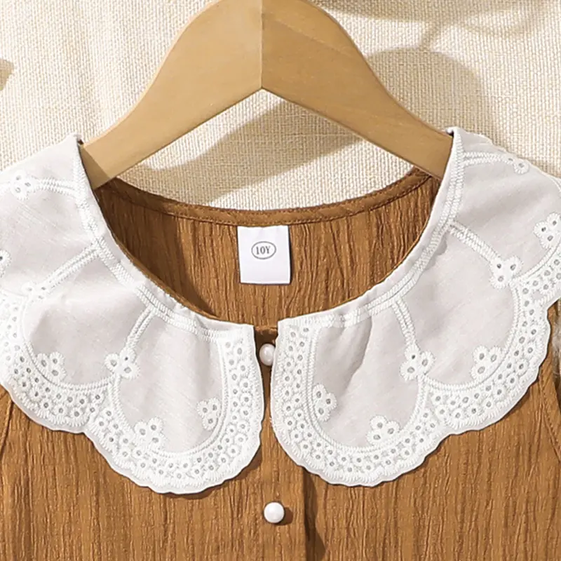 Adorable GirlS Sets Solid Color Lace Doll Collar Button-Down Tank Top & Frill-Hem Shorts Summer Casual Outfit For Children