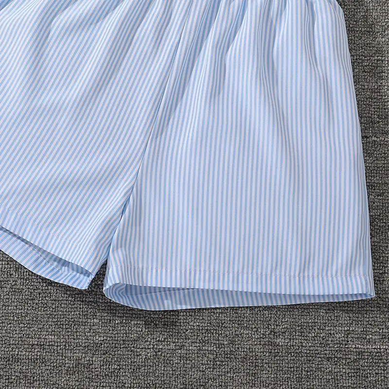 Children Outfit Light Blue Striped T-Shirt & Shorts 2 Pcs Classic Simple Style Korean Style Sets OOTD Kids Sets Girls Suits