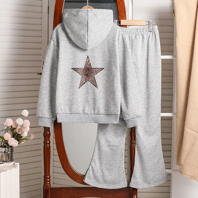 Girl New Designed Classic Clothe Sets Autumn Winter Designer Outfits Grey Long Sleeved Hooded Top And Grey Trousers For Children