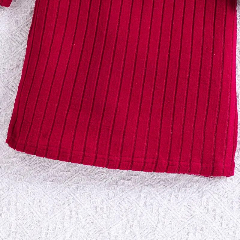 Autumn New Fashion 2PCS Solid Color Red V-Neck Wing-Sleeve VEST & Solid Color Red O-Neck Long Sleeve Knitted Dress For Girls