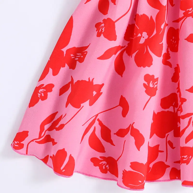 Girl Dress Summer New Fashion For 4-7Ys Kids Outfit Sweet Retro Print Floral Rose Cute Style Holiday Vacation Party Casual Dress