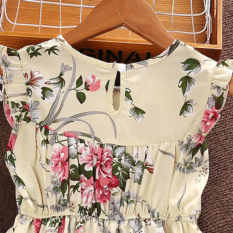 Children Fashion Summer Dress  Beige Print Sleeveless Dress For Stylish Girls Sweet Style Holiday Vacation Daily Causal Clothes