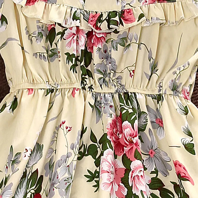 Children Fashion Summer Dress  Beige Print Sleeveless Dress For Stylish Girls Sweet Style Holiday Vacation Daily Causal Clothes