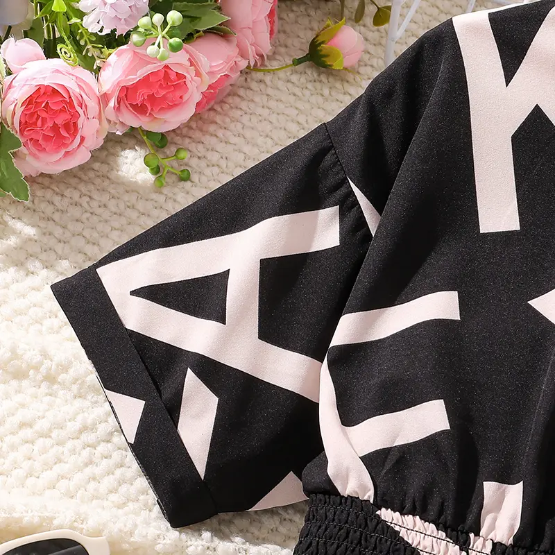 Shirt Dress For Girls Black Striped Printed Button Down Kids Dress Daily Trendy Tween Girls Clothing Summer Children Costume