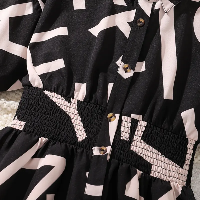 Shirt Dress For Girls Black Striped Printed Button Down Kids Dress Daily Trendy Tween Girls Clothing Summer Children Costume