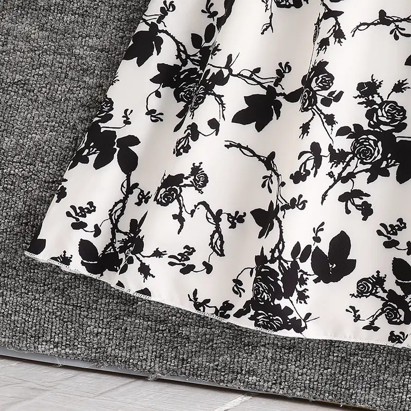 Autumn 2025 New Kids Clothing Black Print O-Neck Long Sleeve A-Line Dress For Girls 8-12 Years Elegant French Girls Daily Dress