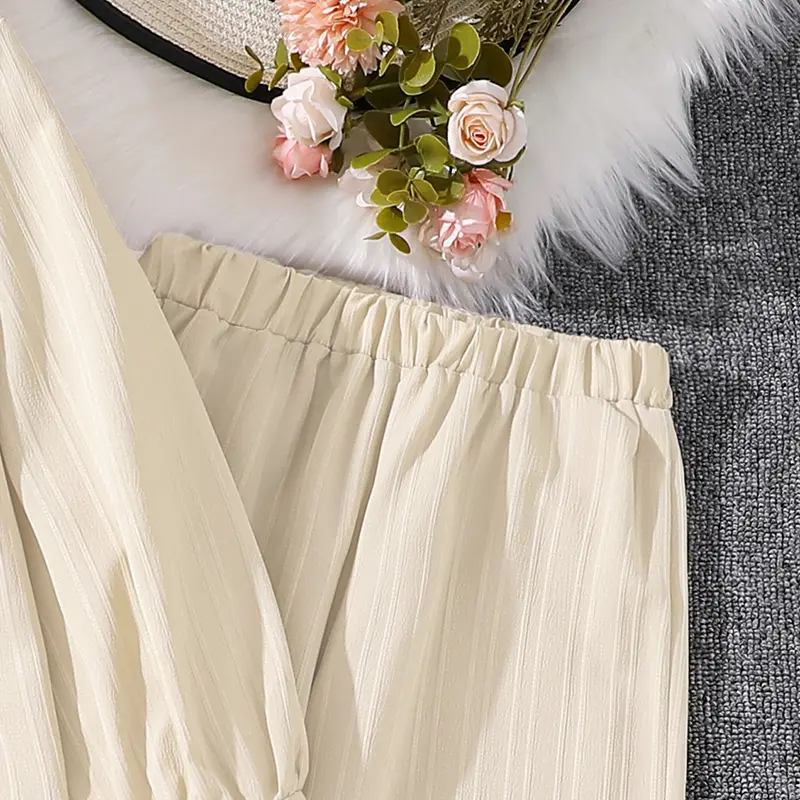 Kids Clothing Spring & Autumn Solid Color 2PCS For 4-7 Years Long Sleeve Coat And Wide Leg Pants For Girls Fashion Korean Style