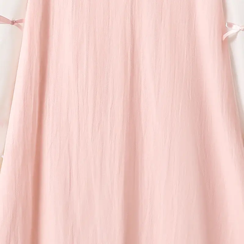 2025 New Kids Autumn Dress Pink O-Neck Long Sleeve Bow A-Line Dress For Girls 8-12 Years Sweet Style Girls Daily Casual Clothing