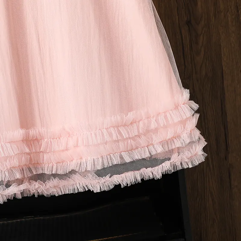 2025 New Kids Autumn Dress Pink O-Neck Long Sleeve Bow A-Line Dress For Girls 8-12 Years Sweet Style Girls Daily Casual Clothing