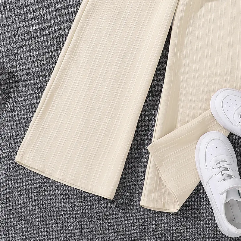 Kids Clothing Spring & Autumn Solid Color 2PCS For 4-7 Years Long Sleeve Coat And Wide Leg Pants For Girls Fashion Korean Style