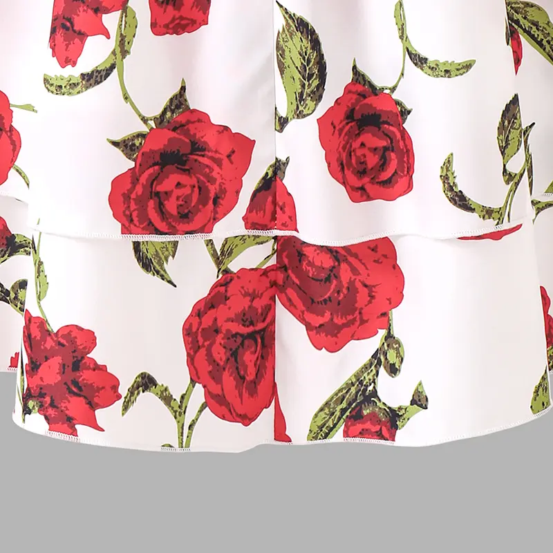 Kids Dress For Girls 8-12 Years Rose Printed Off-shoulder Sleeveless Tiered Dress Birthday Party Clothing Sweet Princess Dress