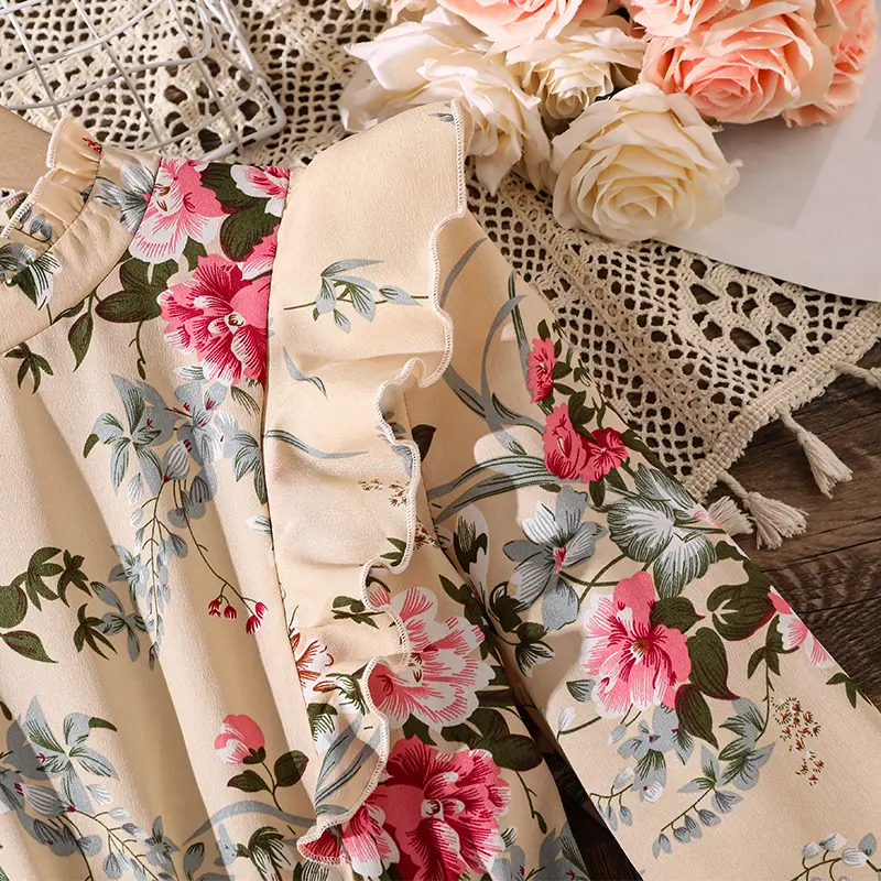 Teen Summer DressCasual and Cute Floral Print Pleated HemHand Collar Daytime Resort Chic