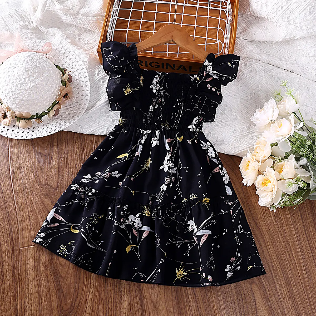 Dress Kids Girls 4-7 Years Girls Blue Floral Lace Halter Dress Korean Style Suits Summer Casual Clothes Children Princess Dress