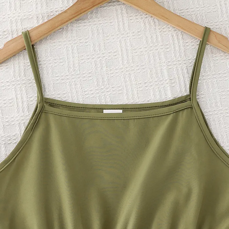 Summer New 2PCS Girls Clothing Solid Army Green Sling A-Line Dress & Print Light And Thin Sun-Protective Clothing For Girls