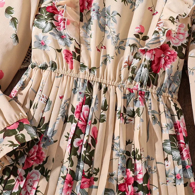 Teen Summer DressCasual and Cute Floral Print Pleated HemHand Collar Daytime Resort Chic