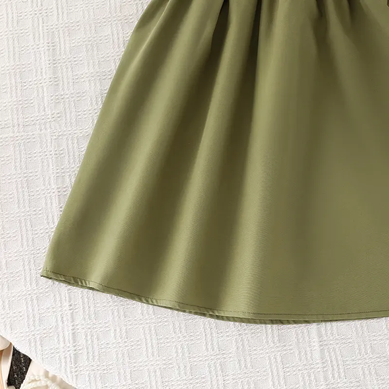 Summer New 2PCS Girls Clothing Solid Army Green Sling A-Line Dress & Print Light And Thin Sun-Protective Clothing For Girls