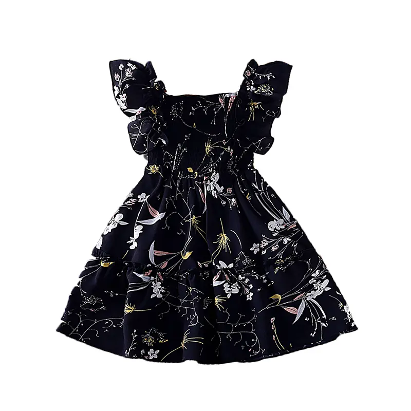 Dress Kids Girls 4-7 Years Girls Blue Floral Lace Halter Dress Korean Style Suits Summer Casual Clothes Children Princess Dress