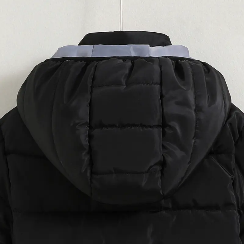 Winter New Jacket For Boy 8-12 Years Black Long-Sleeved Hat Detachable Padded Jacket For Boys Simple Style Jacket In Solid Color