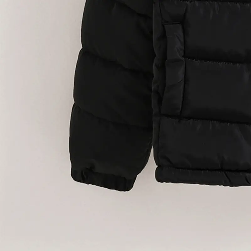 Winter New Jacket For Boy 8-12 Years Black Long-Sleeved Hat Detachable Padded Jacket For Boys Simple Style Jacket In Solid Color