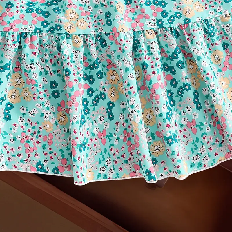 New Hot Sale Spring & Autumn O-Neck Long Sleeve Floral Print Belt A-Line Dress For Girls 8-12 Years Daliy Country-Style Clothing