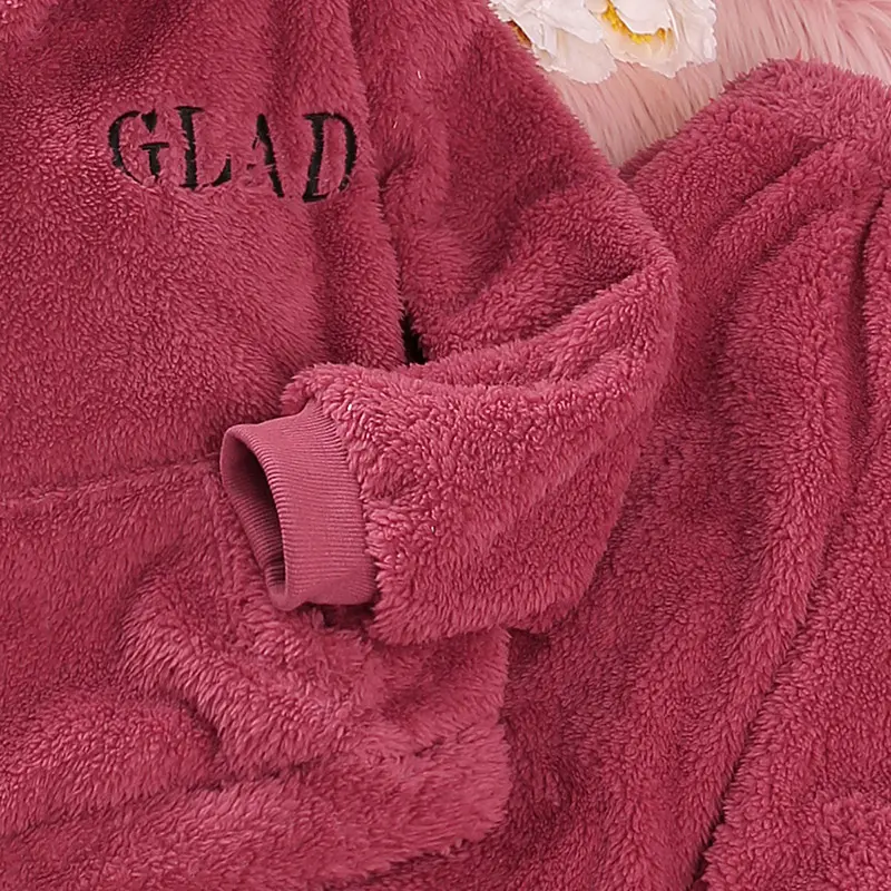 Winter Autumn Girls Suit Pink Coral Velvet Hoodie & Coral Velvet Pants Long Sleeves Loose Comfortable Daily Causal Kids Outfit