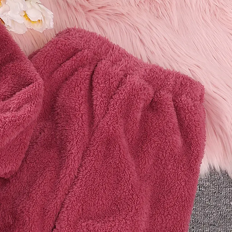Winter Autumn Girls Suit Pink Coral Velvet Hoodie & Coral Velvet Pants Long Sleeves Loose Comfortable Daily Causal Kids Outfit