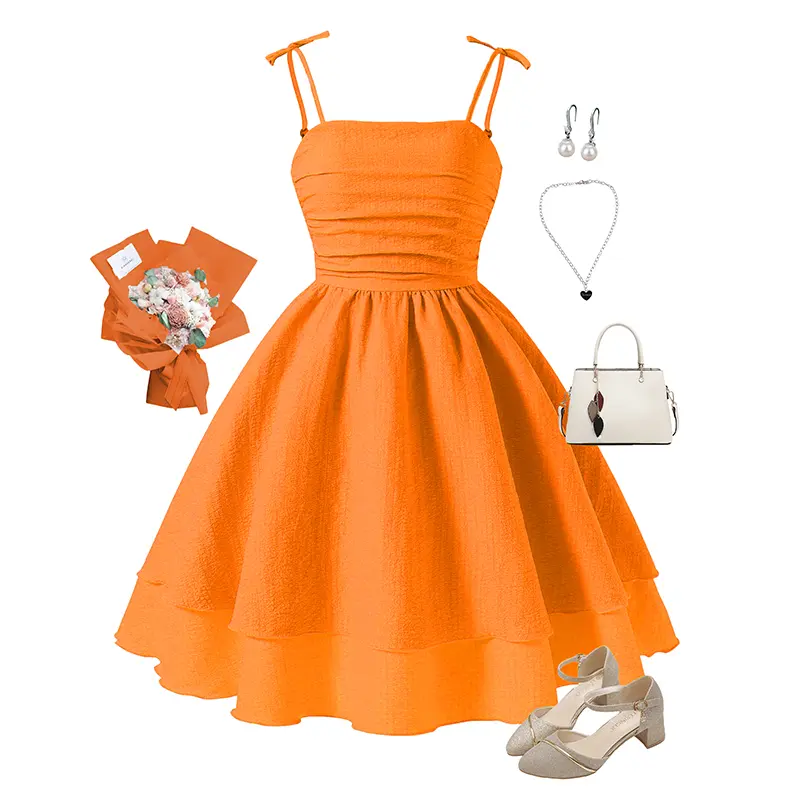 Summer New Kids Clothing Solid Color Sling Princess Dress For Girls 8-12 Years Sweet Style Vacation Set Birthing Party Clothing
