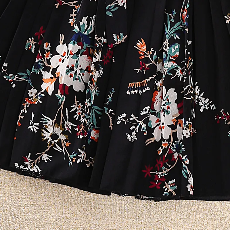 Dress Kids Girls 6-12 Years Long Black Embroidered Dress For Girls Elegant Vacation Holiday Party Dress Graduation Clothes