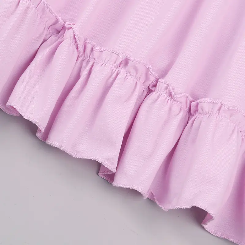 Sweet Little Girl's Peter Pan Collar Dress Pink Lace Combo Spring/Summer Long Sleeves Knee-Length Skirt Frilled Hem Fresh Style