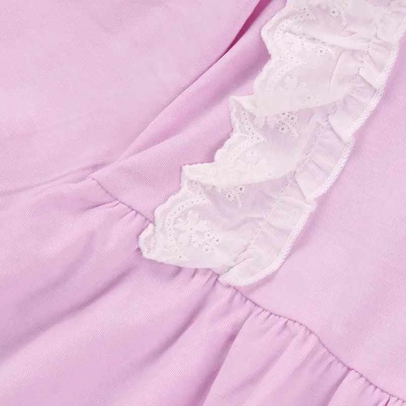 Sweet Little Girl's Peter Pan Collar Dress Pink Lace Combo Spring/Summer Long Sleeves Knee-Length Skirt Frilled Hem Fresh Style